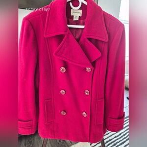 St. John’s Bay Fuchsia Pink Wool-Blend Pea Coat - Women's Large